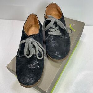 Naya Tiber Oxford Black Metallic Lace Up Flats Size 6.5 Leather Shoes Shiny